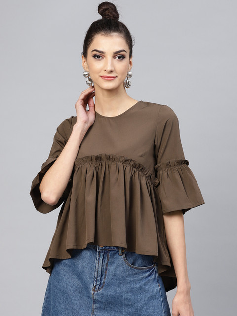 

Popnetic Women Brown Solid A-Line Top