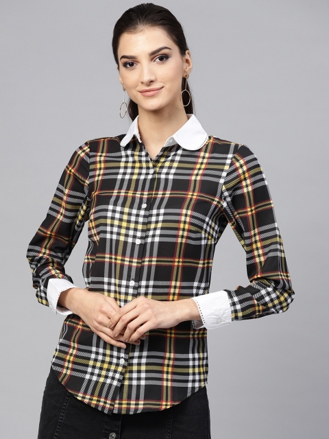 

Popnetic Women Black & White Regular Fit Checked Casual Shirt