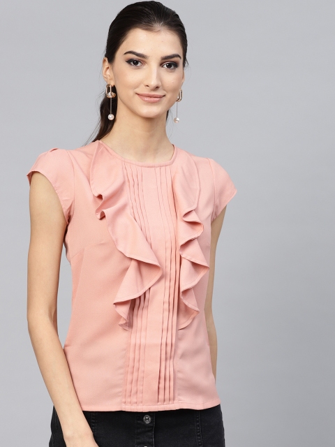 

Popnetic Women Peach-Coloured Solid Top