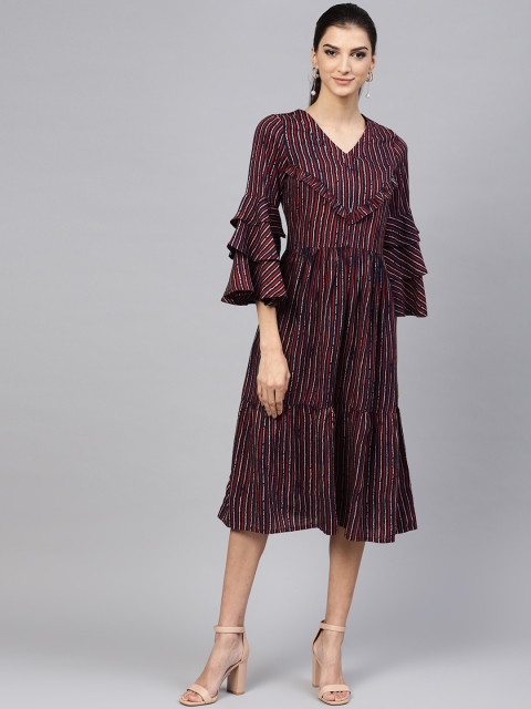 

Popnetic Women Navy Blue & Red Striped A-Line Dress