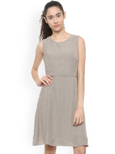 

Van Heusen Woman Grey Striped Fit and Flare Dress