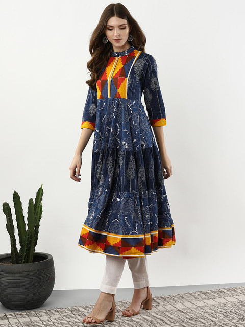 

Sangria Women Navy Blue & White Printed Anarkali Kurta