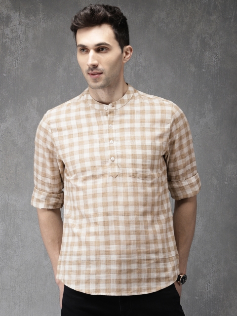 

Anouk Men Beige & White Checked Straight Kurta