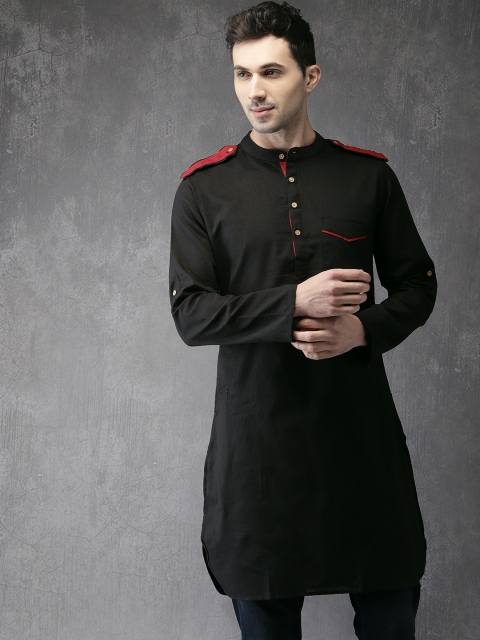 

Anouk Men Black Solid Straight Kurta