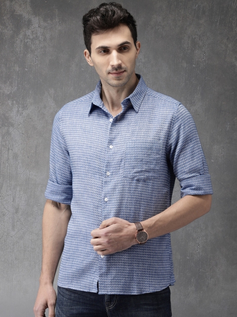 

Anouk Men Blue Regular Fit Self Design Casual Shirt
