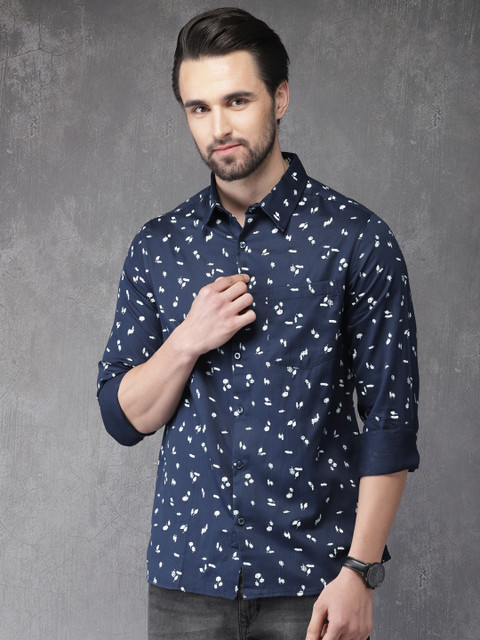 

Anouk Men Navy Blue & White Regular Fit Printed Casual Shirt