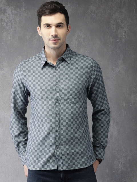 

Anouk Men Grey & Blue Regular Fit Checked Casual Shirt