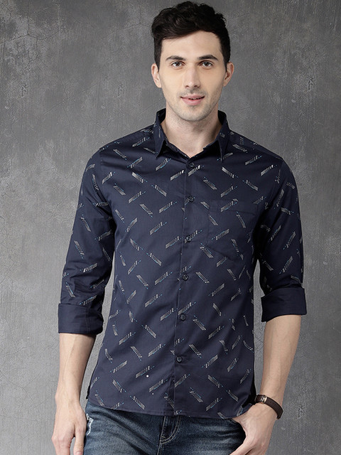 

Anouk Men Navy Blue Regular Fit Printed Casual Shirt
