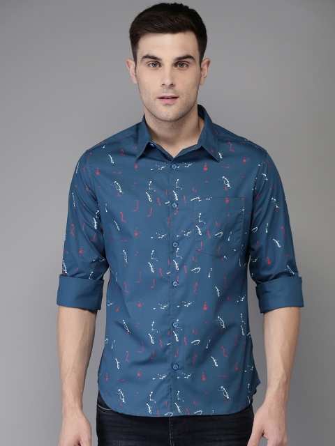 

Anouk Men Navy Blue & Red Regular Fit Printed Casual Shirt
