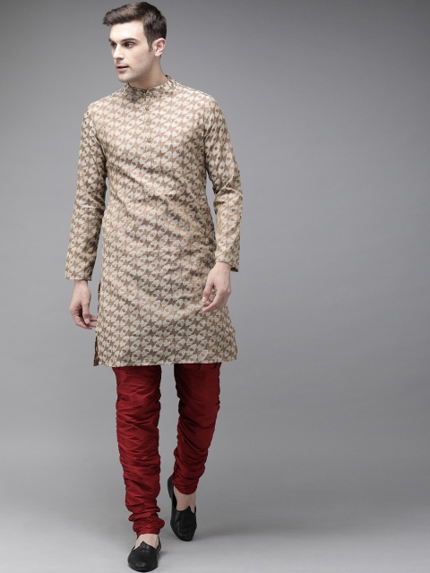 

Anouk Men Beige & Maroon Self-Design Kurta with Dhoti Pants