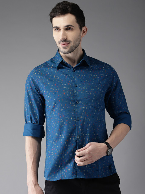 

Anouk Men Teal Blue & Red Regular Fit Printed Casual Shirt