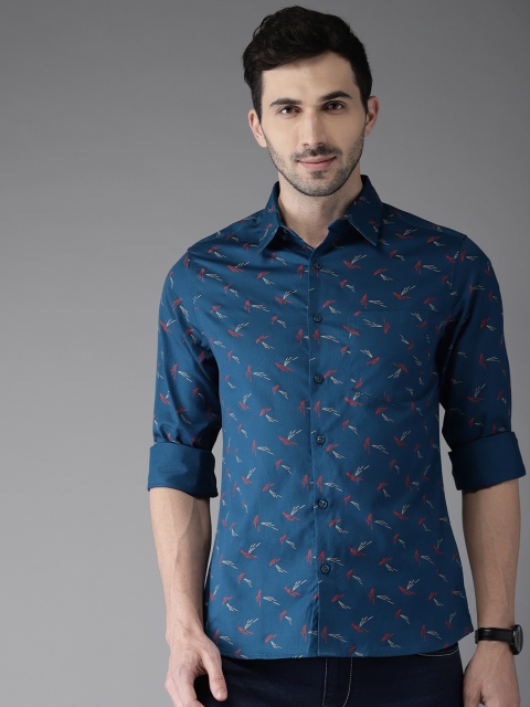 

Anouk Men Teal Blue & Red Regular Fit Printed Casual Shirt
