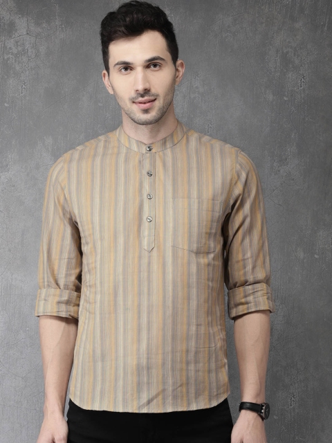 

Anouk Men Beige & Grey Striped Straight Kurta