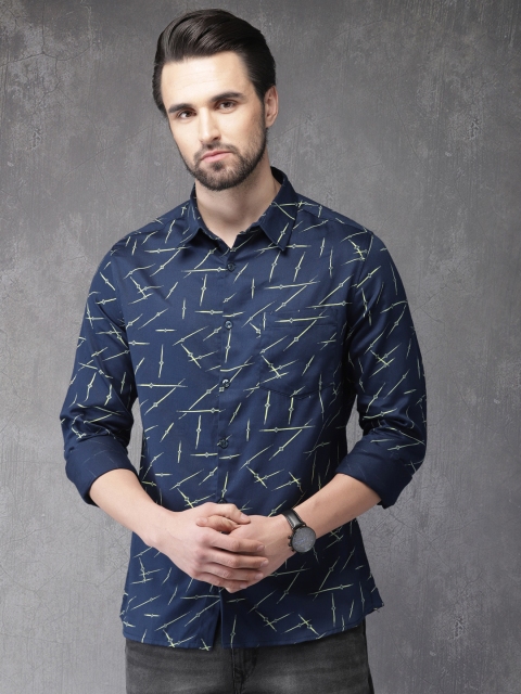 

Anouk Men Navy Blue Regular Fit Printed Casual Shirt