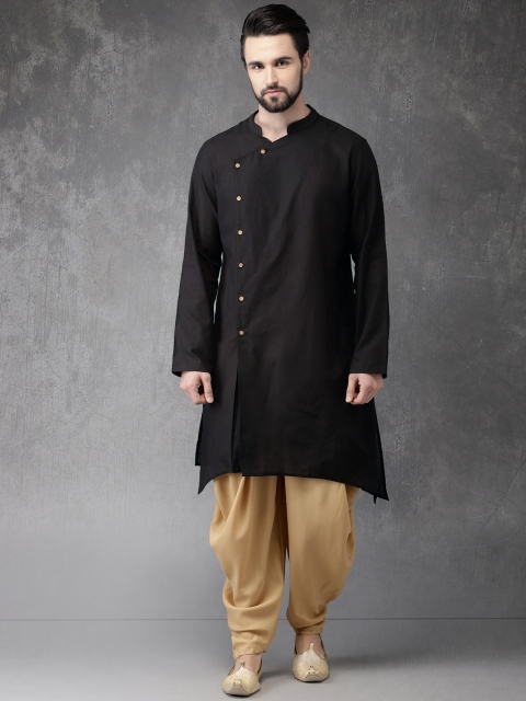 

Anouk Men Black & Beige Solid Kurta with Dhoti Pants