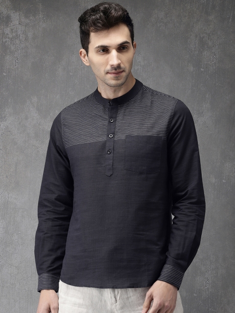 

Anouk Men Black Striped Straight Kurta
