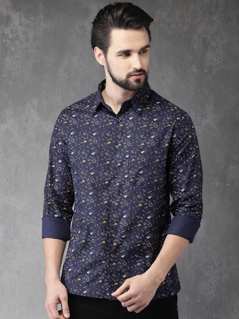 

Anouk Men Navy Blue Regular Fit Printed Casual Shirt