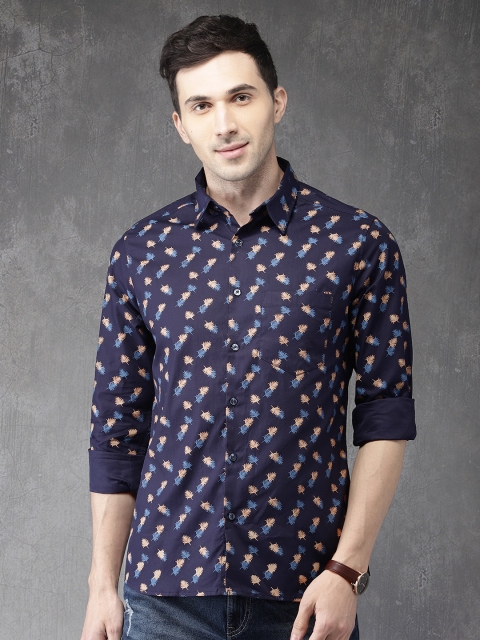 

Anouk Men Navy Blue Regular Fit Printed Casual Shirt