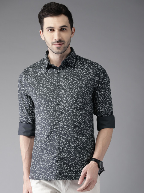 

Anouk Men Navy & White Regular Fit Printed Casual Shirt, Navy blue