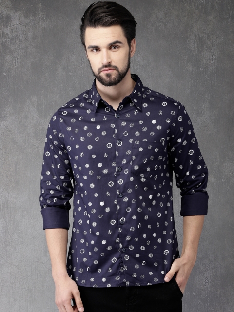 

Anouk Men Navy Blue Regular Fit Printed Casual Shirt