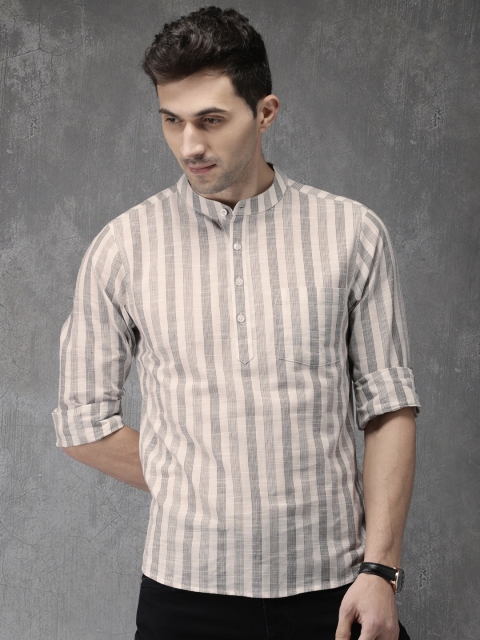 

Anouk Men Off-White & Grey Striped Straight Kurta