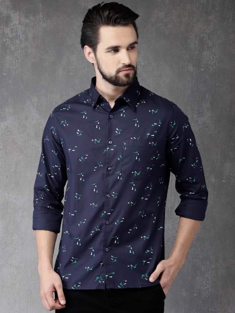 

Anouk Men Navy Blue Regular Fit Printed Casual Shirt