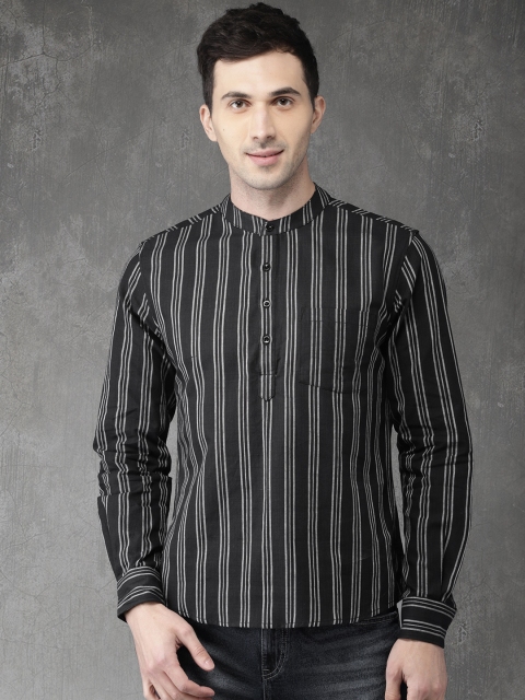 

Anouk Men Black & White Striped Straight Kurta