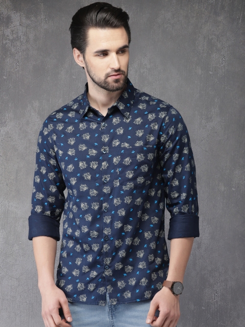 

Anouk Men Navy Blue Regular Fit Printed Casual Shirt