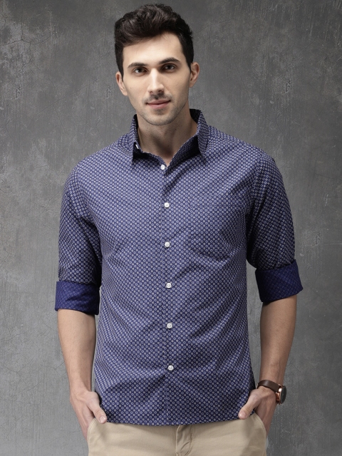 

Anouk Men Navy Blue Regular Fit Printed Casual Shirt