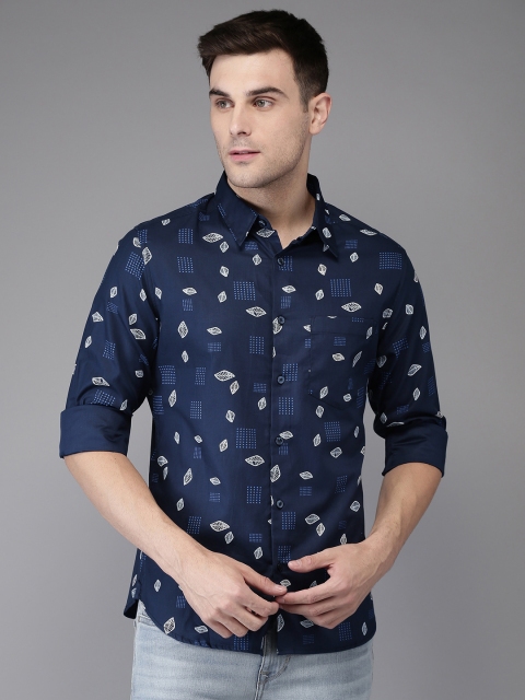 

Anouk Men Navy Blue & White Regular Fit Printed Casual Shirt