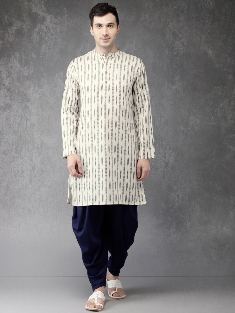

Anouk Men Beige & Black Striped Straight Kurta