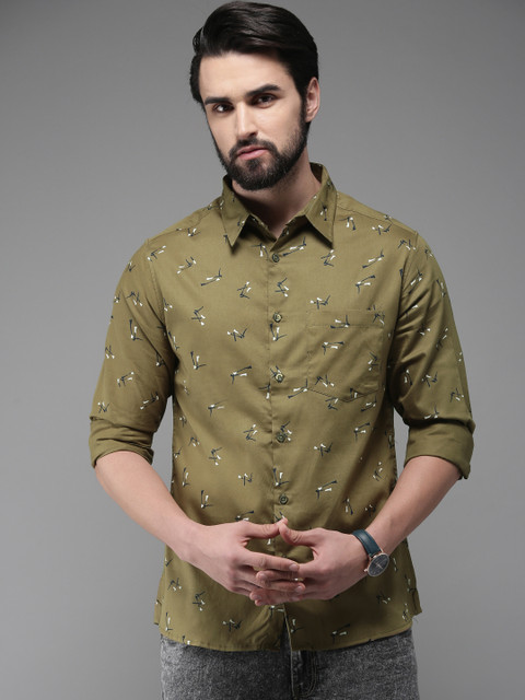 

Anouk Men Olive Green & Beige Regular Fit Printed Casual Shirt