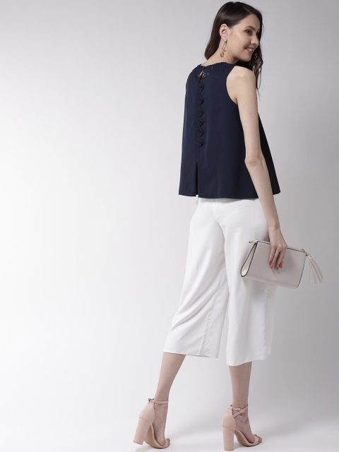 

QUIERO Women Navy Blue Solid Styled Back Top