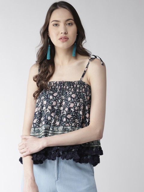 

QUIERO Women Navy Blue & Pink Printed A-Line Top