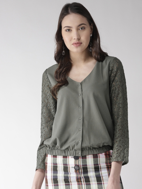 

QUIERO Women Olive Green Solid Blouson Top