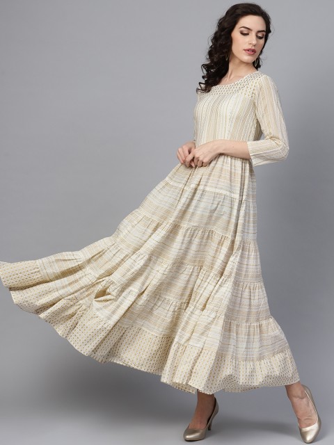 

Indo Era Women Off-White Printed Maxi Dress