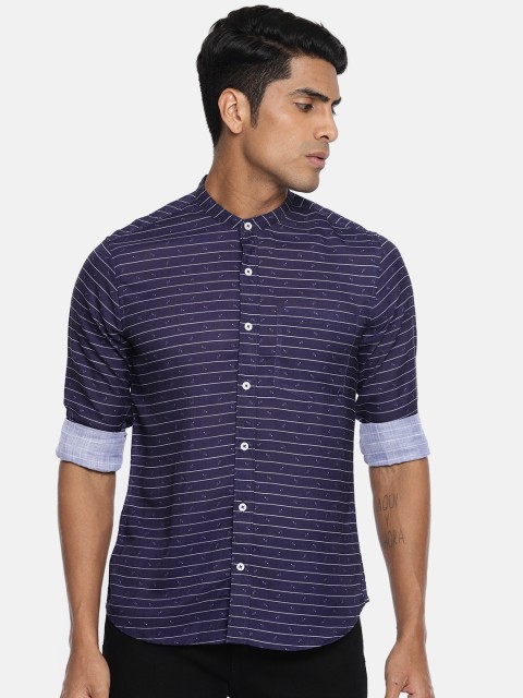 

Anouk Men Blue Regular Fit Striped Casual Shirt