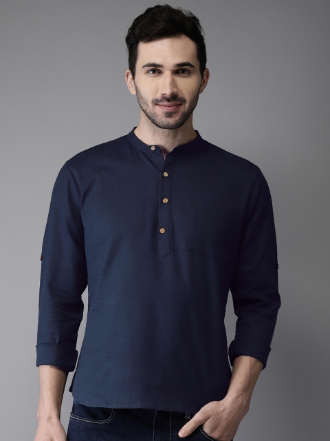 

Anouk Men Navy Solid Straight Short Kurta, Navy blue