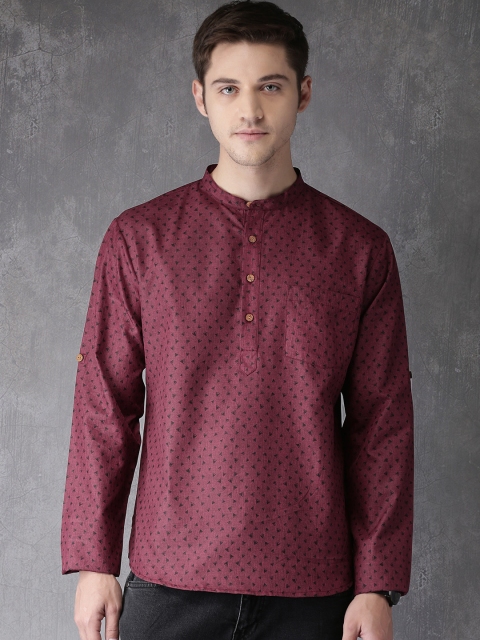 

Anouk Men Maroon & Black Printed Straight Kurta