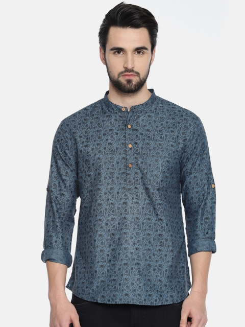 

Anouk Men Blue & Black Printed Straight Kurta