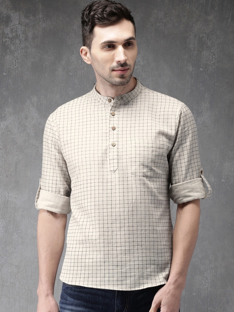 

Anouk Men Cream-Coloured & Black Checked Straight Kurta