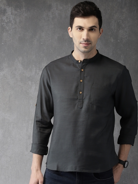 

Anouk Men Charcoal Black Solid Straight Kurta