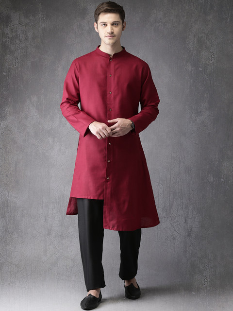 

Anouk Men Maroon & Black Solid Kurta Set