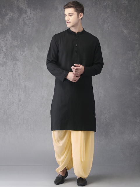 

Anouk Men Black & Beige Solid Kurta with Dhoti Pants