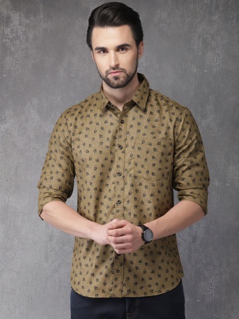 

Anouk Men Olive Green & Black Regular Fit Printed Casual Shirt