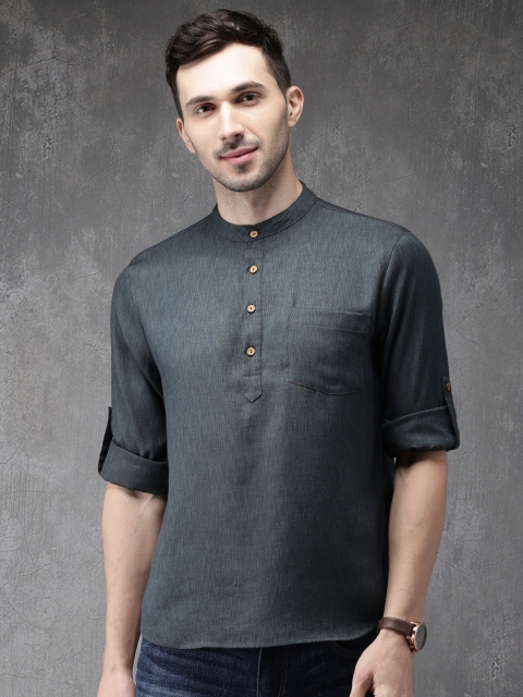 

Anouk Men Charcoal Grey & Blue Woven Design Straight Kurta