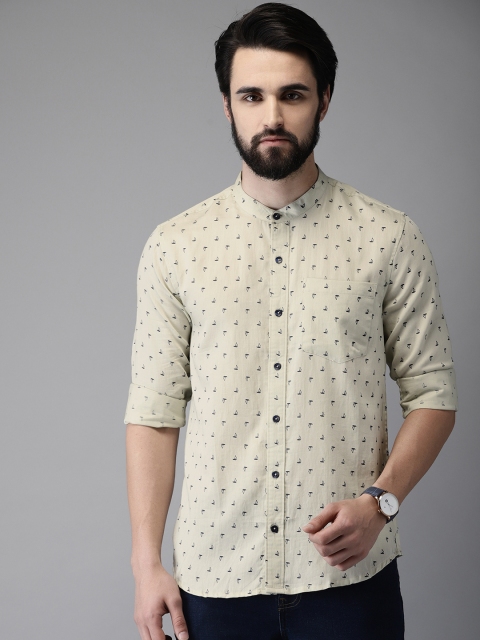 

Anouk Men Off-White & Navy Blue Printed Regular Fit Casual Shirt