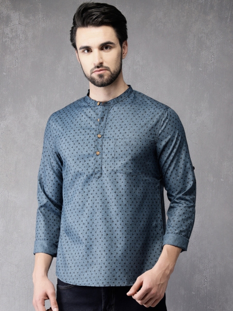 

Anouk Men Blue Printed Straight Kurta