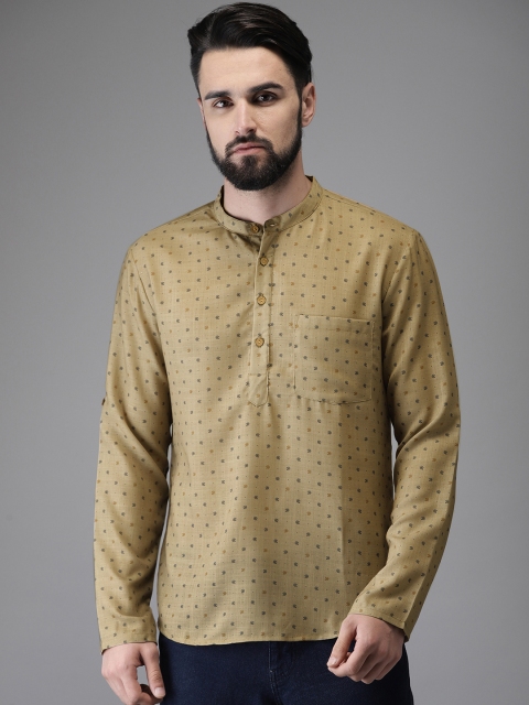 

Anouk Men Beige & Navy Blue Printed Straight Kurta