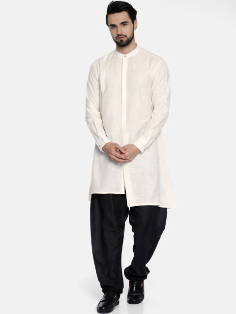 

Anouk Men Off-White & Black Solid Kurta with Churidar
